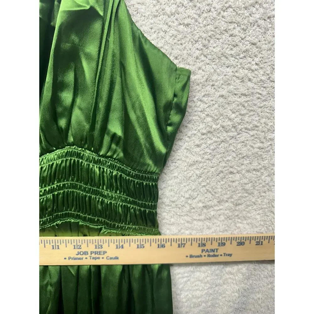 Abercrombie & Fitch Green Satin Smocked Waist Maxi Dress Medium